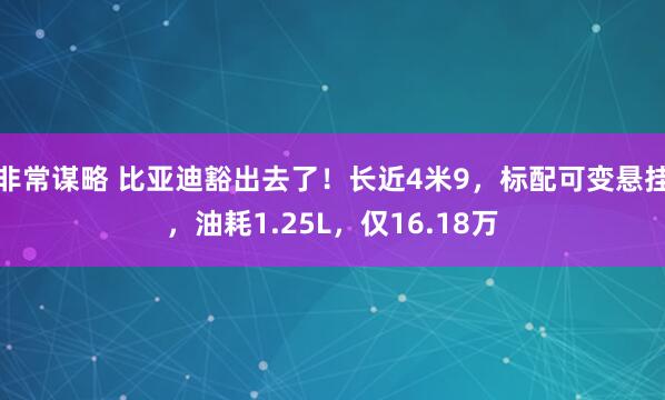 非常谋略 比亚迪豁出去了！长近4米9，标配可变悬挂，油耗1.25L，仅16.18万